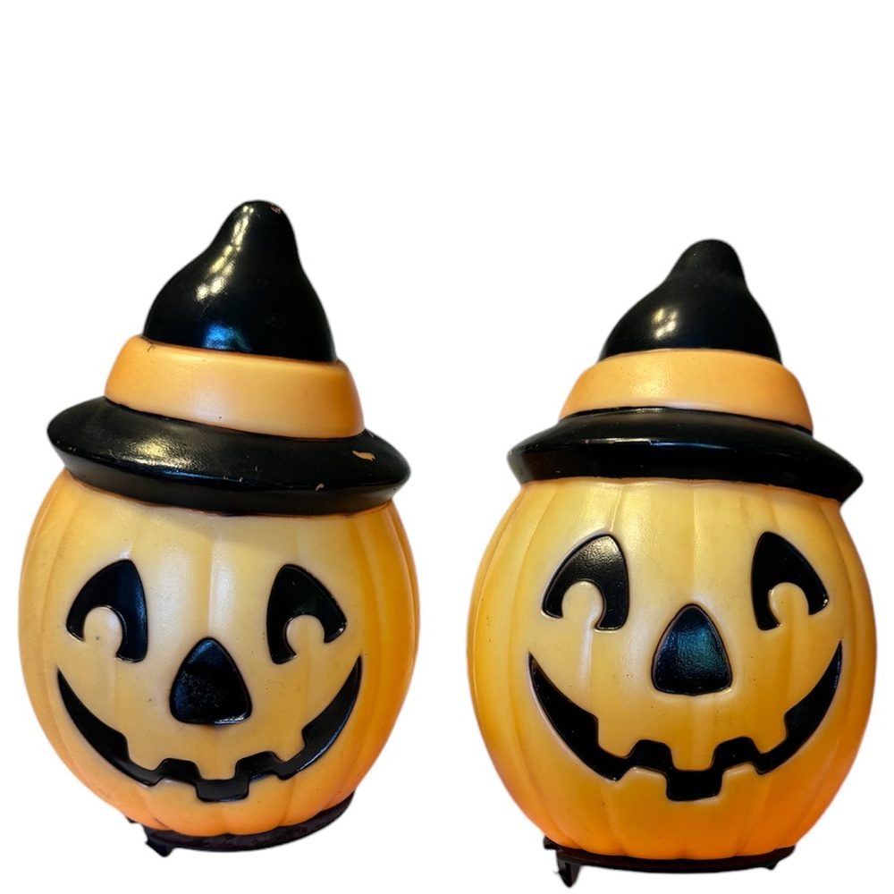 Vintage Empire 9" Pumpkin With Hat Blow Mold Halloween Jack o Lantern-Set of 2